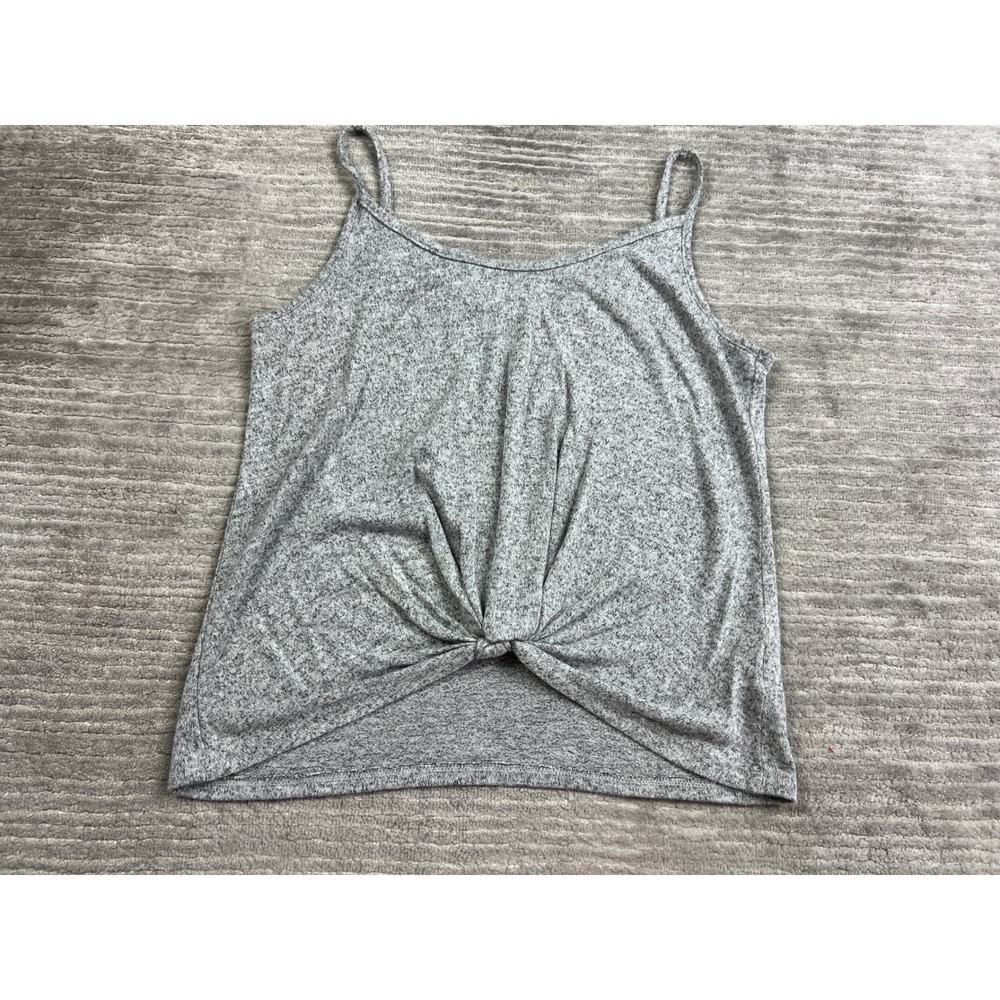 SO Camisole Women Large Gray Knit Front Knot Tank Top Spaghetti Strap Heathered